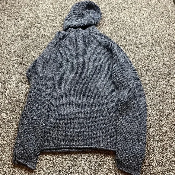 Abercrombie Fitch Knit Hoodie Mens L Blue White Speckled - Picture 2 of 7